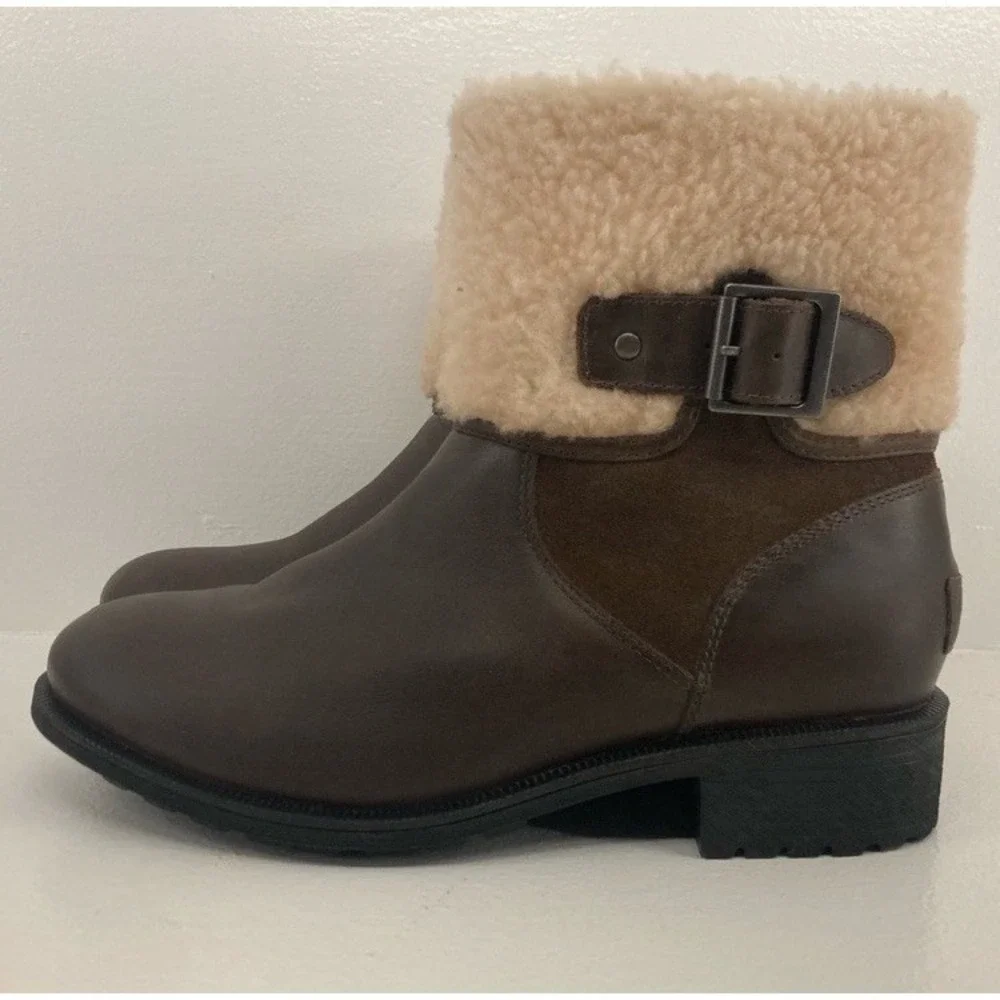 UGG‎ Dark Chocolate Brown Elings Boots Sz 8.5 Cabincore Shearling Woodsy Winter